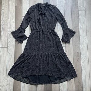 Donna Karan Black High Low Dress with Ruffle Sleeves